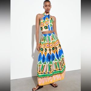 Zara colorful matching set! Halter crop top and maxi skirt. Never worn! Size S